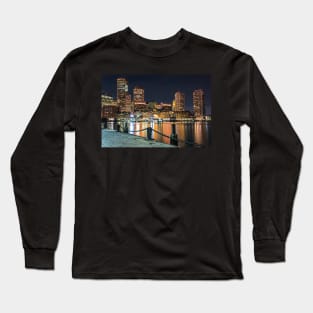 Boston Waterfront Boston Skyline Boston MA Harbor Towers Long Sleeve T-Shirt